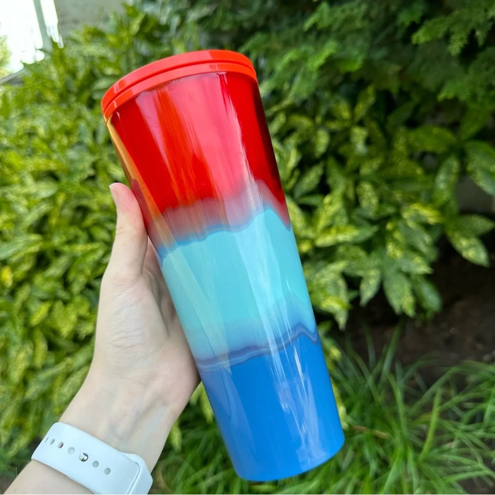Starbucks Summer Red/Blue Wave 2021 Trio Venti Cold Cup Tumbler 24oz NO STRAW